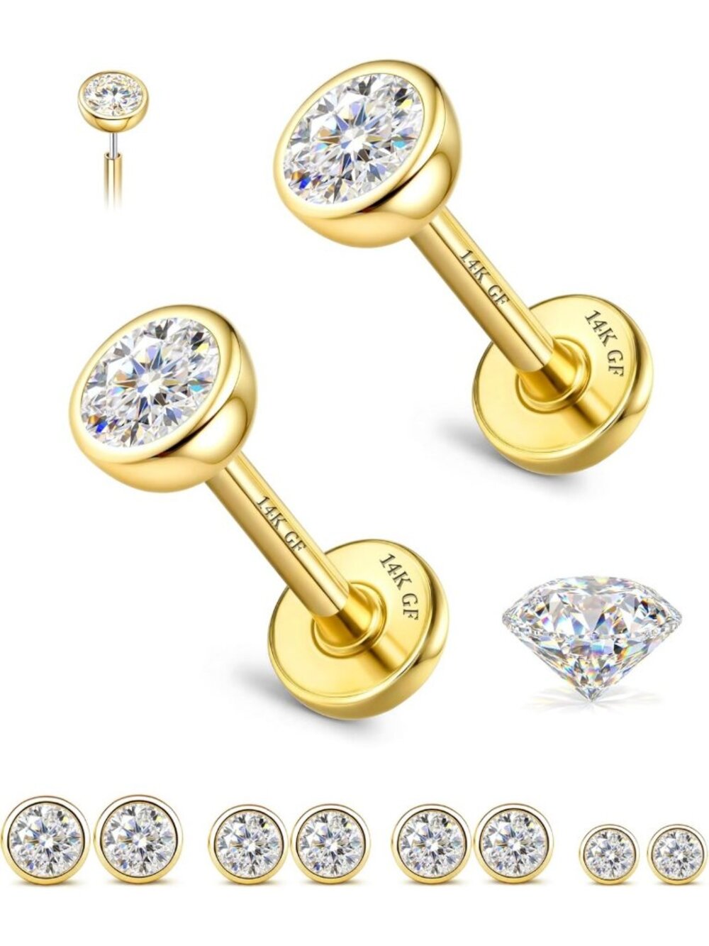 8 Pcs Moissanite Flat Back Nose Studs - 16G/18G/20G Hypoallergenic Jewelry